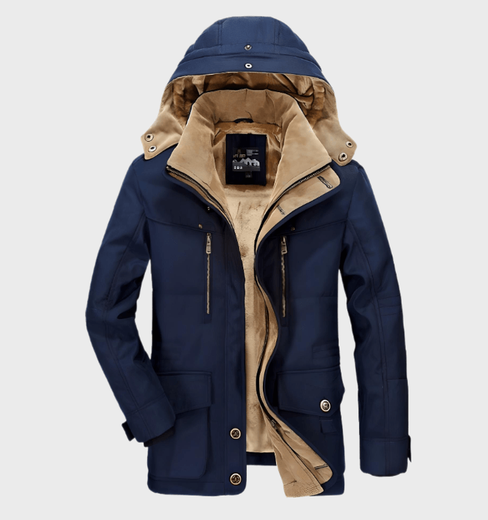 Men fleece lined winter jacket with detachable hood regular fit