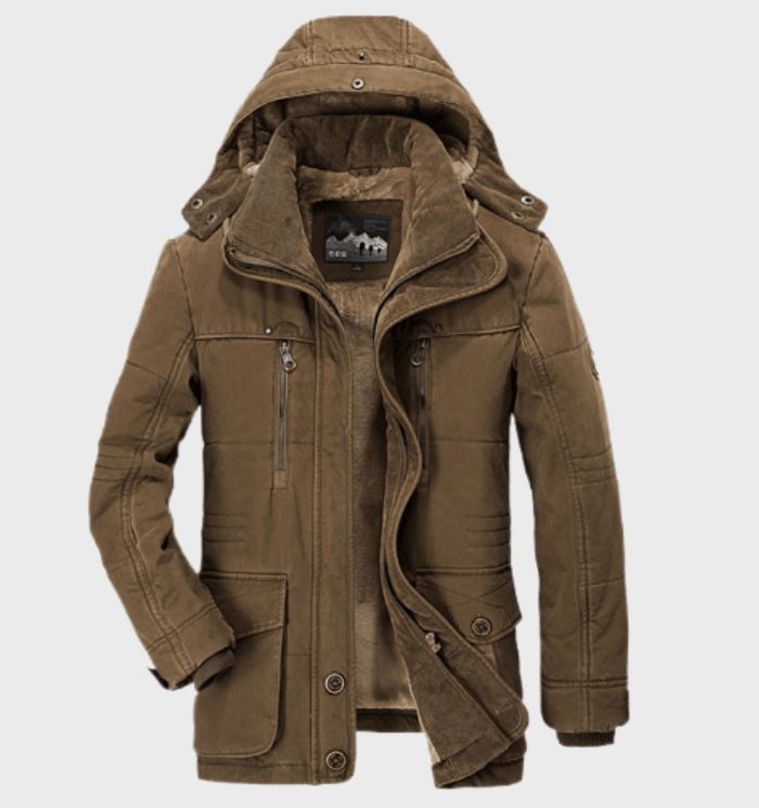 Men fleece lined winter jacket with detachable hood regular fit