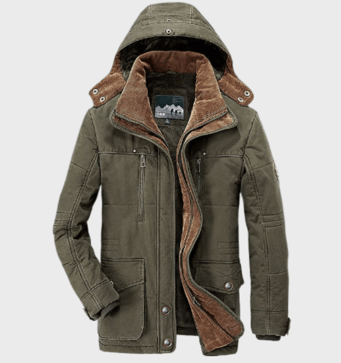 Men fleece lined winter jacket with detachable hood regular fit