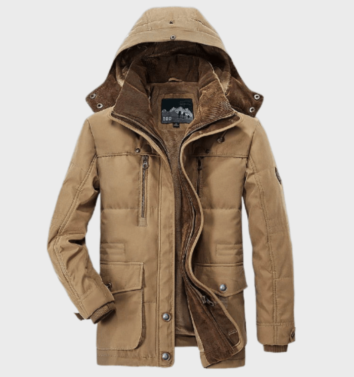 Men fleece lined winter jacket with detachable hood regular fit