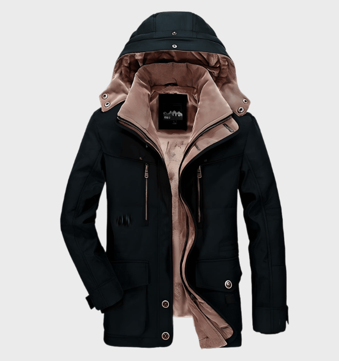 Men fleece lined winter jacket with detachable hood regular fit