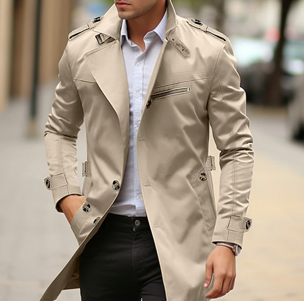Men's Trench Coat | Long Cut, Adjustable Belt