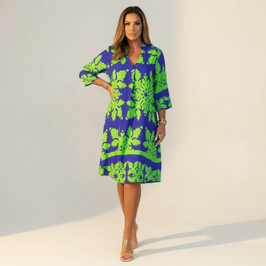 Women's Midi Dress | Boho Summer, V-Neck, Three-Quarter Sleeves