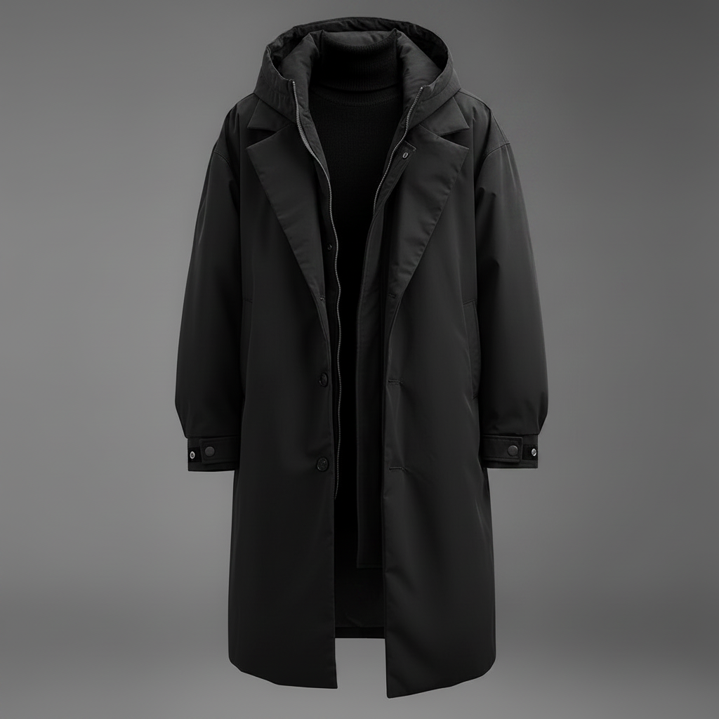 Mens Waterproof Rain Jacket Hooded Long Knee Length Trench Coat