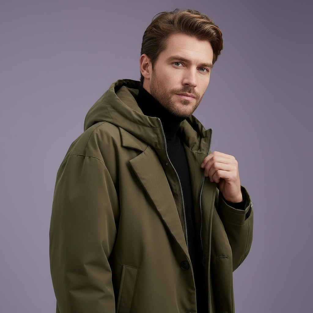 Mens Waterproof Rain Jacket Hooded Long Knee Length Trench Coat