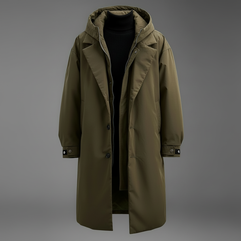 Mens Waterproof Rain Jacket Hooded Long Knee Length Trench Coat