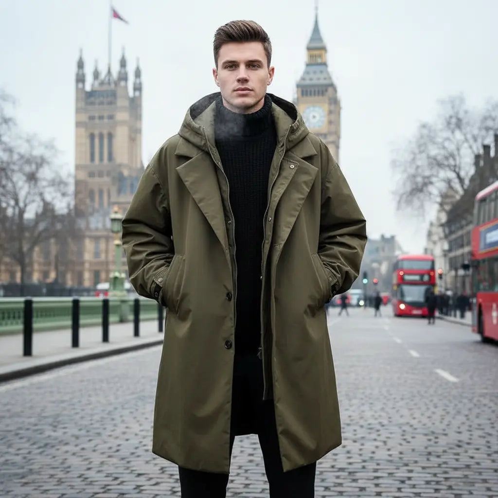 Trench Coat | Men's Puffer, Waterproof | Long Winter Jacket