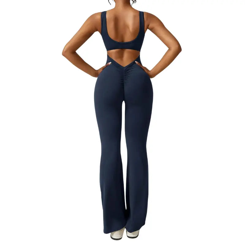 Yoga Jumpsuit | Flare Fit, Deep V Back | Sculpting, Activewear
