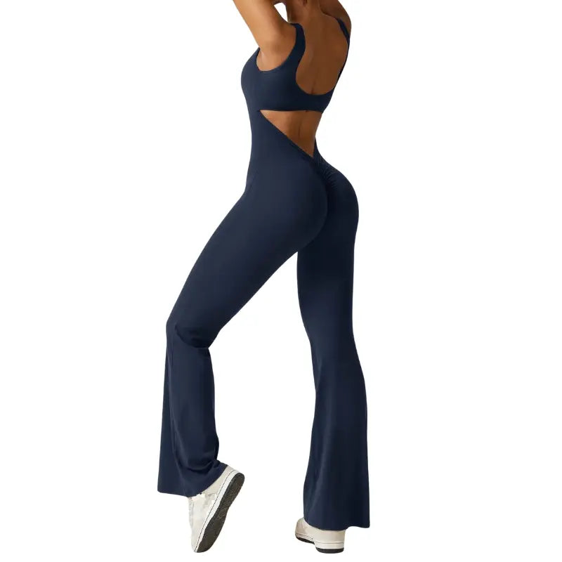 Yoga Jumpsuit | Flare Fit, Deep V Back | Sculpting, Activewear