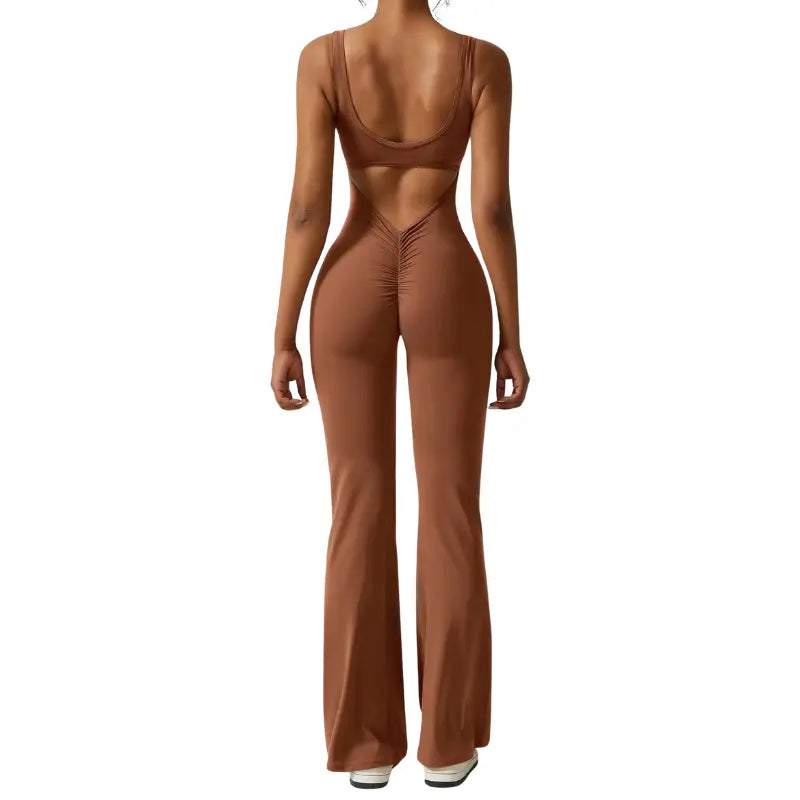 Yoga Jumpsuit | Flare Fit, Deep V Back | Sculpting, Activewear