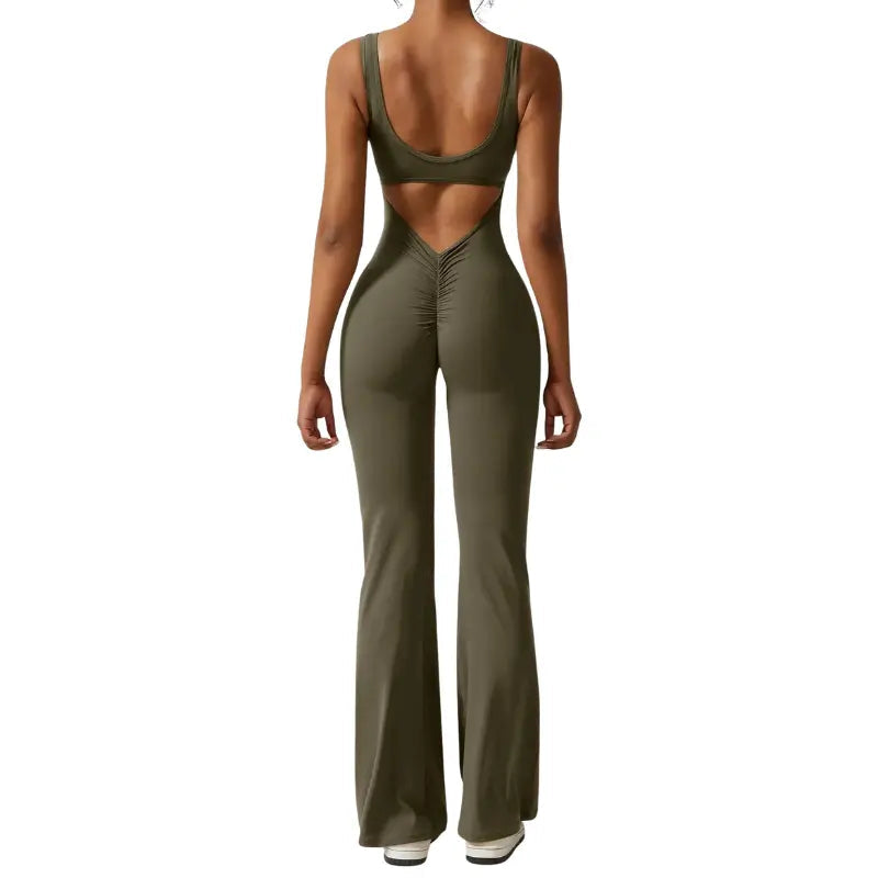 Yoga Jumpsuit | Flare Fit, Deep V Back | Sculpting, Activewear