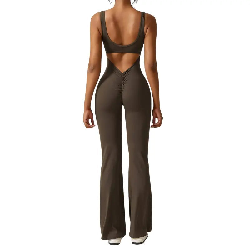 Yoga Jumpsuit | Flare Fit, Deep V Back | Sculpting, Activewear