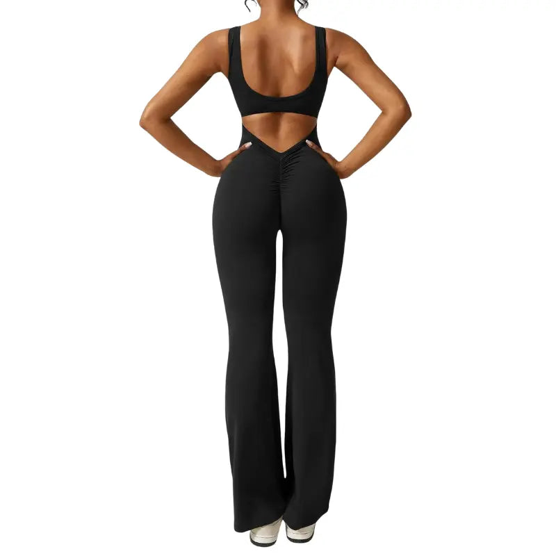 Yoga Jumpsuit | Flare Fit, Deep V Back | Sculpting, Activewear