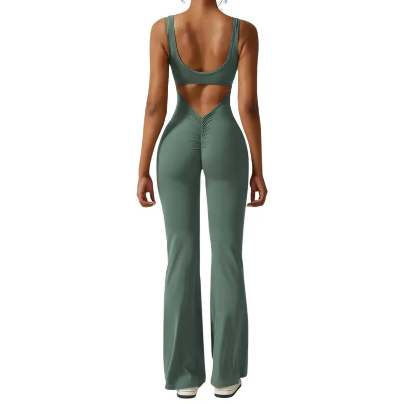 Yoga Jumpsuit | Flare Fit, Deep V Back | Sculpting, Activewear