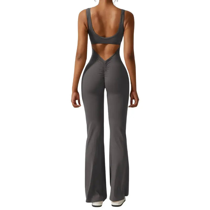 Yoga Jumpsuit | Flare Fit, Deep V Back | Sculpting, Activewear