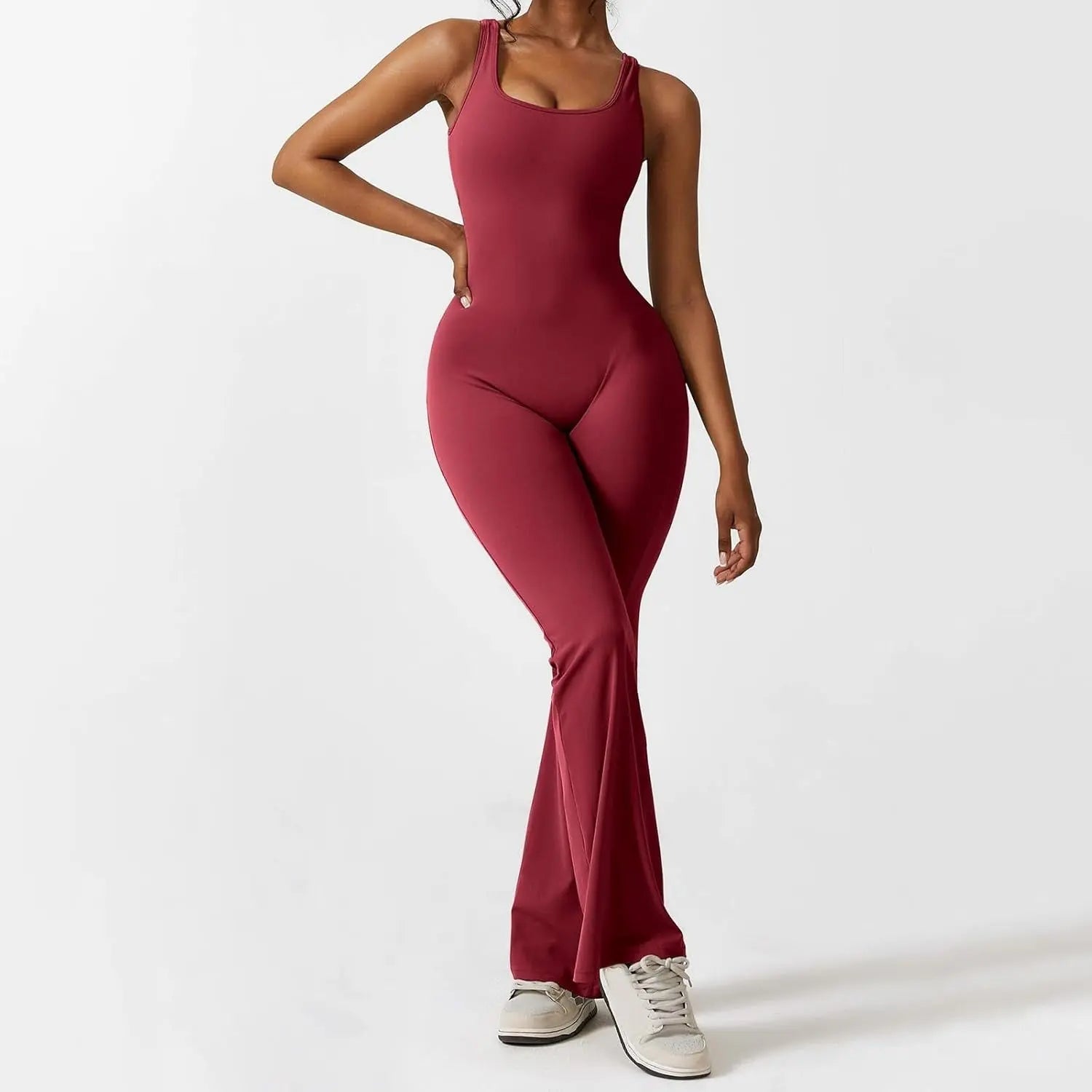 Yoga Jumpsuit | Flare Fit, Deep V Back | Sculpting, Activewear