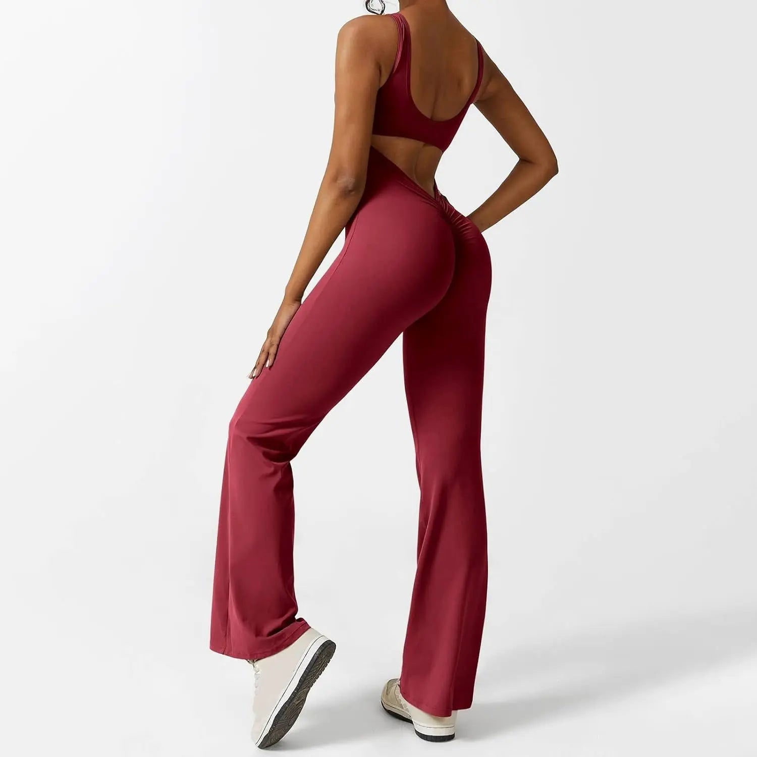 Yoga Jumpsuit | Flare Fit, Deep V Back | Sculpting, Activewear
