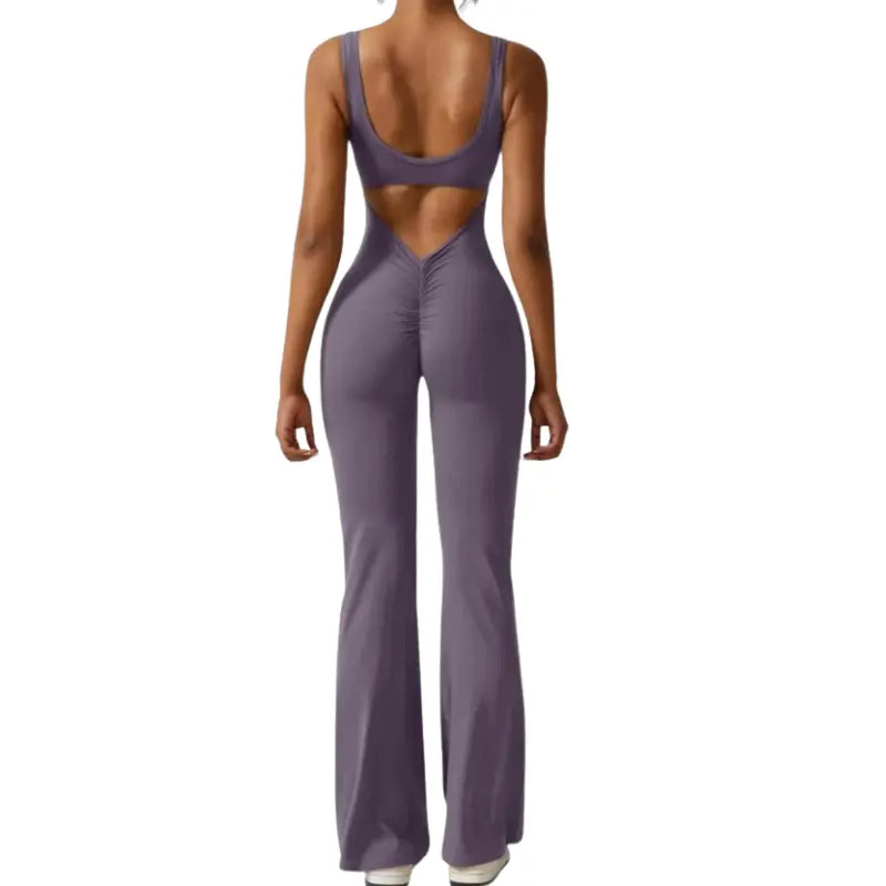 Yoga Jumpsuit | Flare Fit, Deep V Back | Sculpting, Activewear