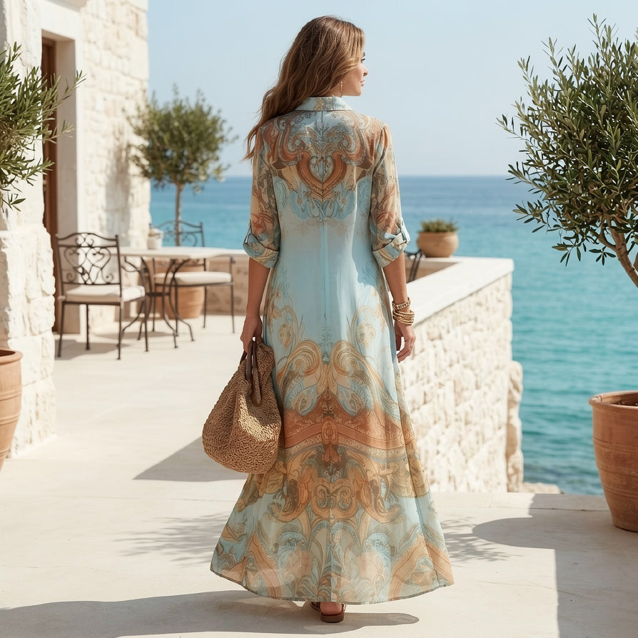 Maxi Shirt Dress | Women's Boho Print, Button Front | Flowy Vintage Style