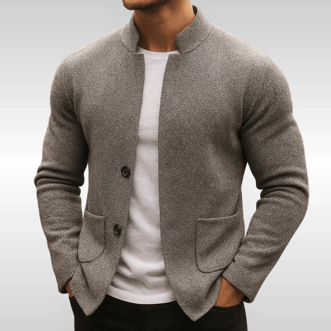 Cardigan | Textured Knit, Mandarin Collar | Modern Minimal