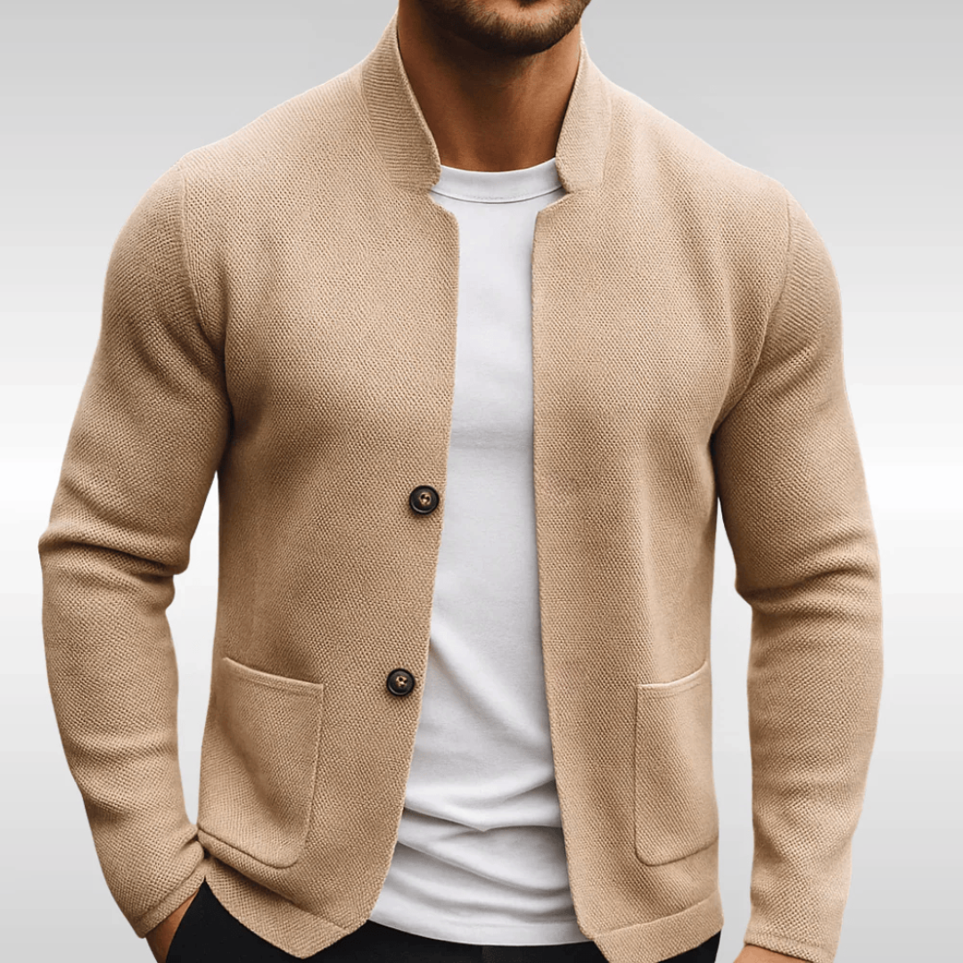 Cardigan | Textured Knit, Mandarin Collar | Modern Minimal