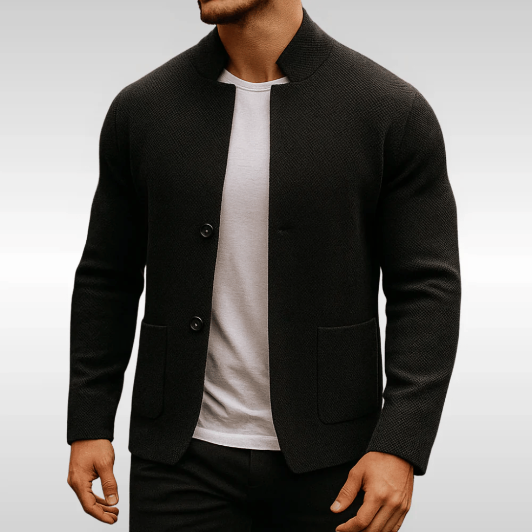 Cardigan | Textured Knit, Mandarin Collar | Modern Minimal