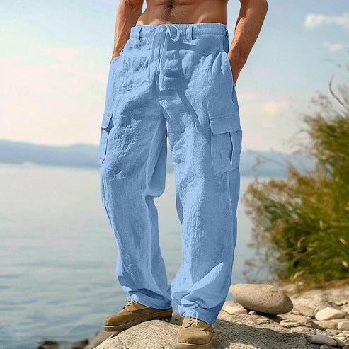 Casual cargo pants for men with adjustable waist and practical side pockets