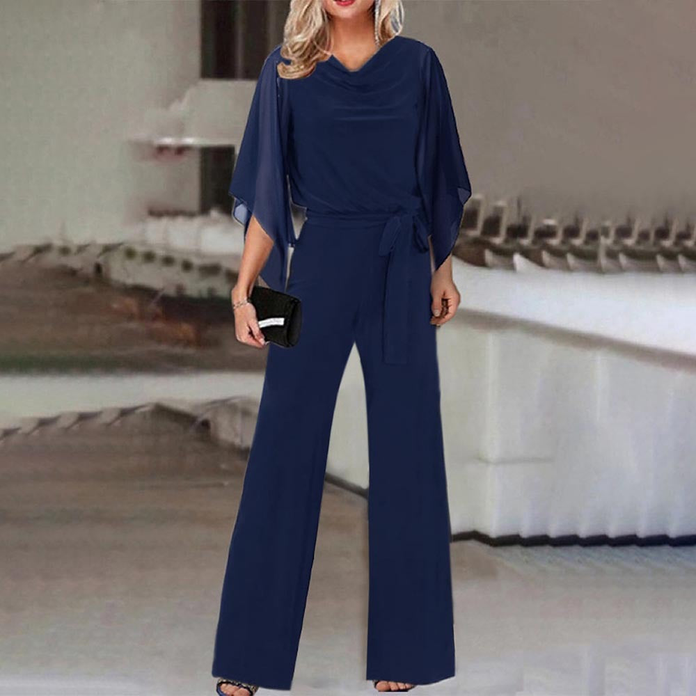 Ladies elegant wide neckline jumpsuit with draped sleeves Lune London