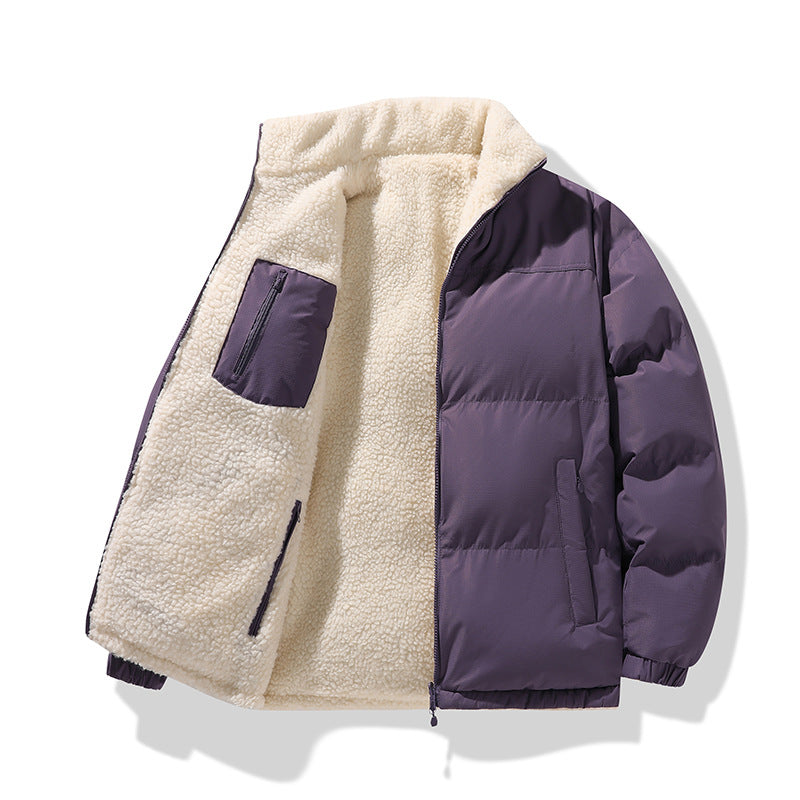 Mens puffer jacket stand collar reversible with sherpa lining