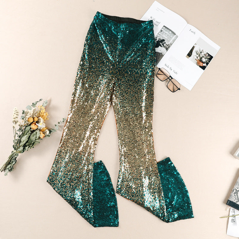 Women's Sequin Flared Pants | Bell-Bottom, Glittering Pattern