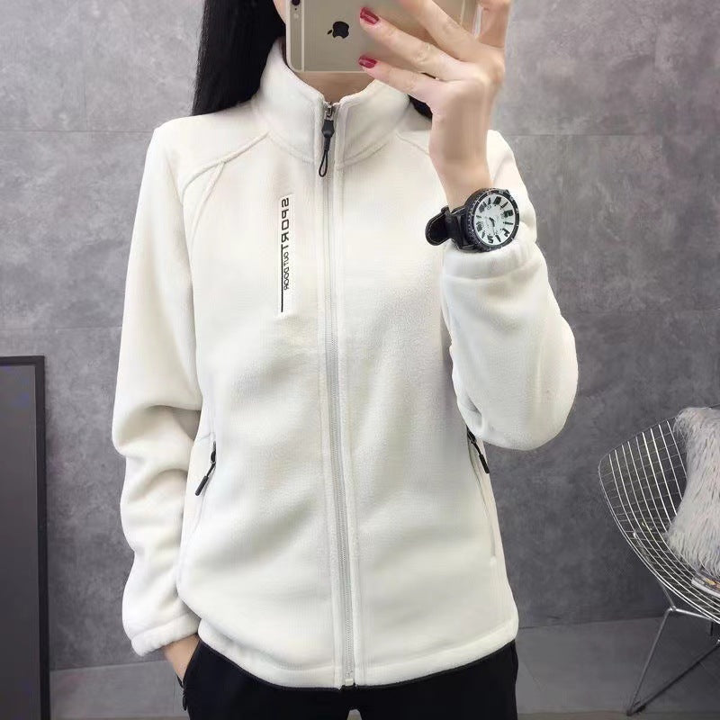 Thermal fleece jacket women plus size stand collar cardigan with double sided fleece