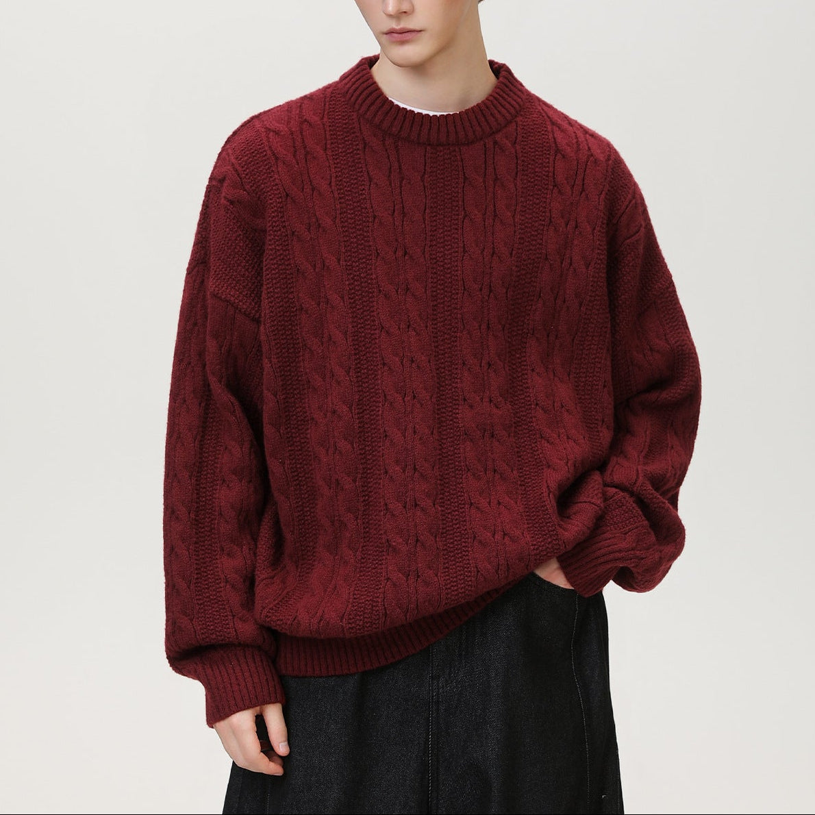 Men's Crewneck Sweater | Cable Knit, Warm | Lightweight