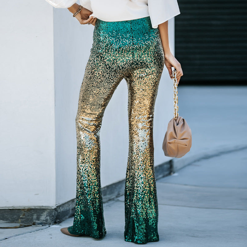 Women's Sequin Flared Pants | Bell-Bottom, Glittering Pattern