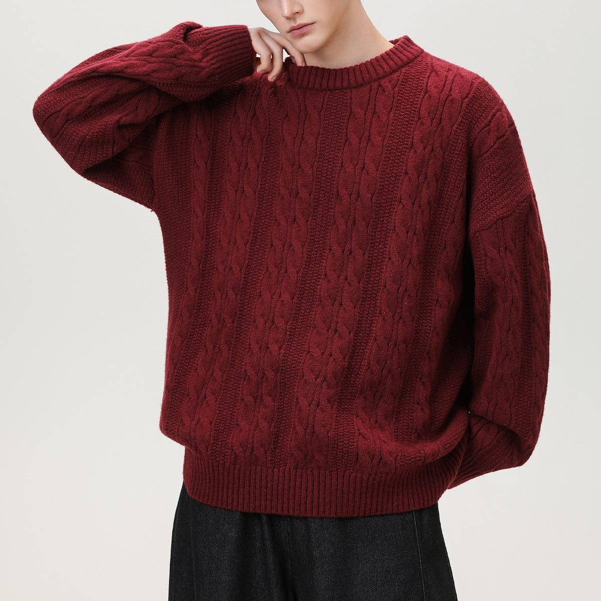 Men's Crewneck Sweater | Cable Knit, Warm | Lightweight