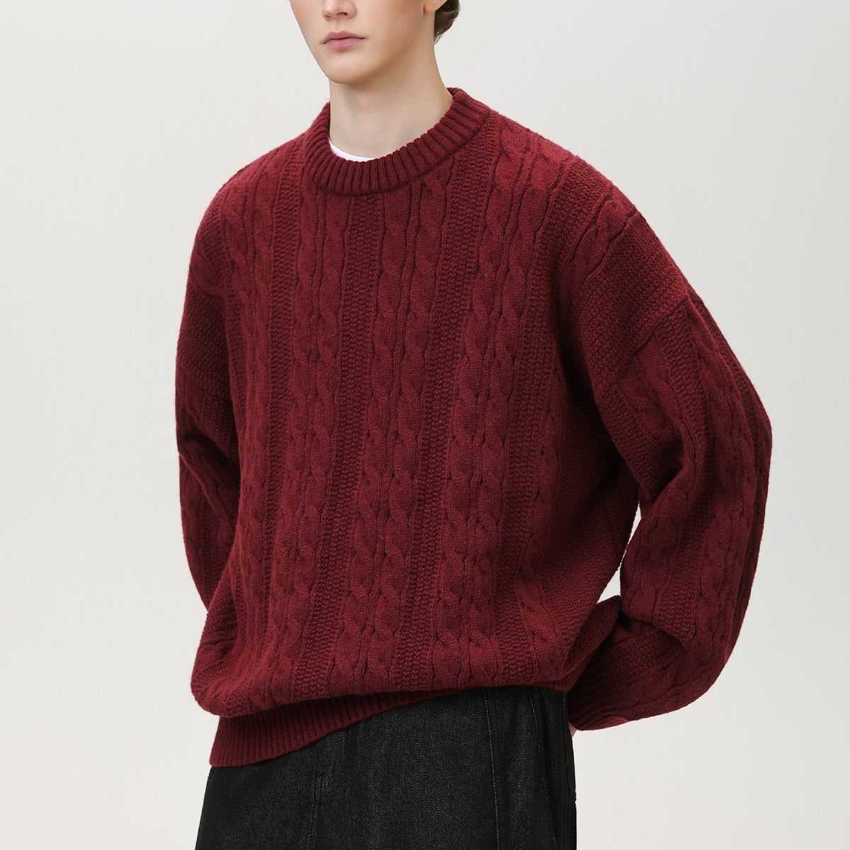 Men's Crewneck Sweater | Cable Knit, Warm | Lightweight