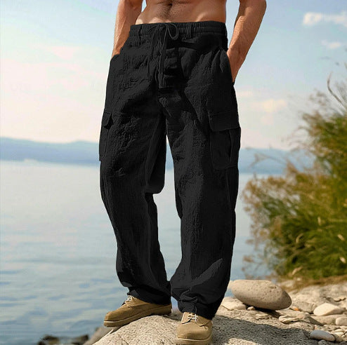 Casual cargo pants for men with adjustable waist and practical side pockets
