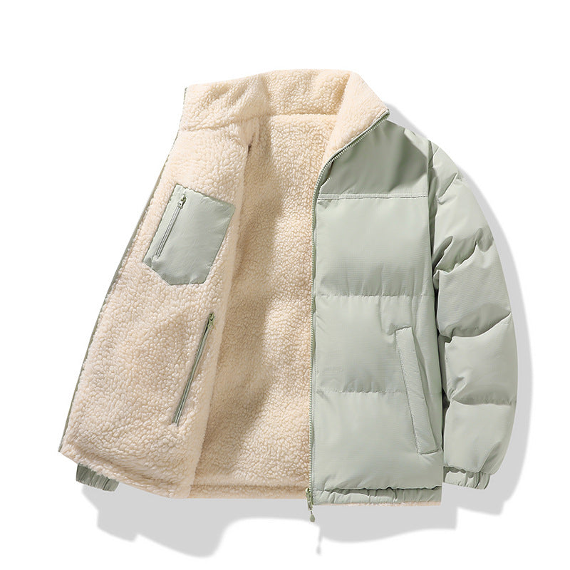 Mens puffer jacket stand collar reversible with sherpa lining