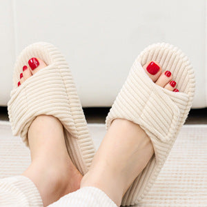 Women's Memory Foam Slippers | Thick Sole, Open Toe | Corduroy