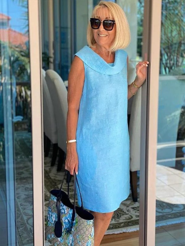 Linen Loose Summer Dress | Women's, Modern Collar | Breathable