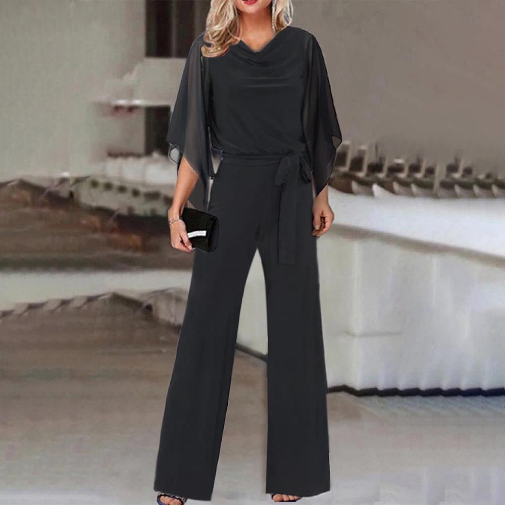 Ladies elegant wide neckline jumpsuit with draped sleeves Lune London