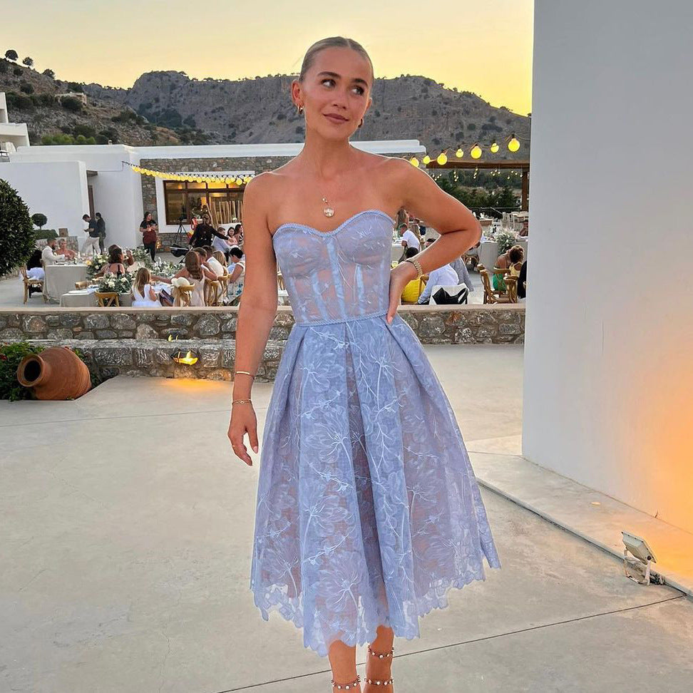 Prom Dress | Strapless Lace, Midi Elegant | Formal Evening Style
