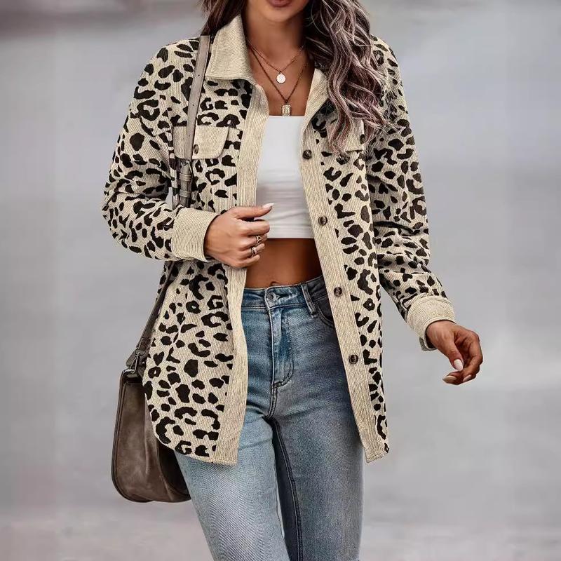 Womens leopard print jacket long sleeve lightweight casual style