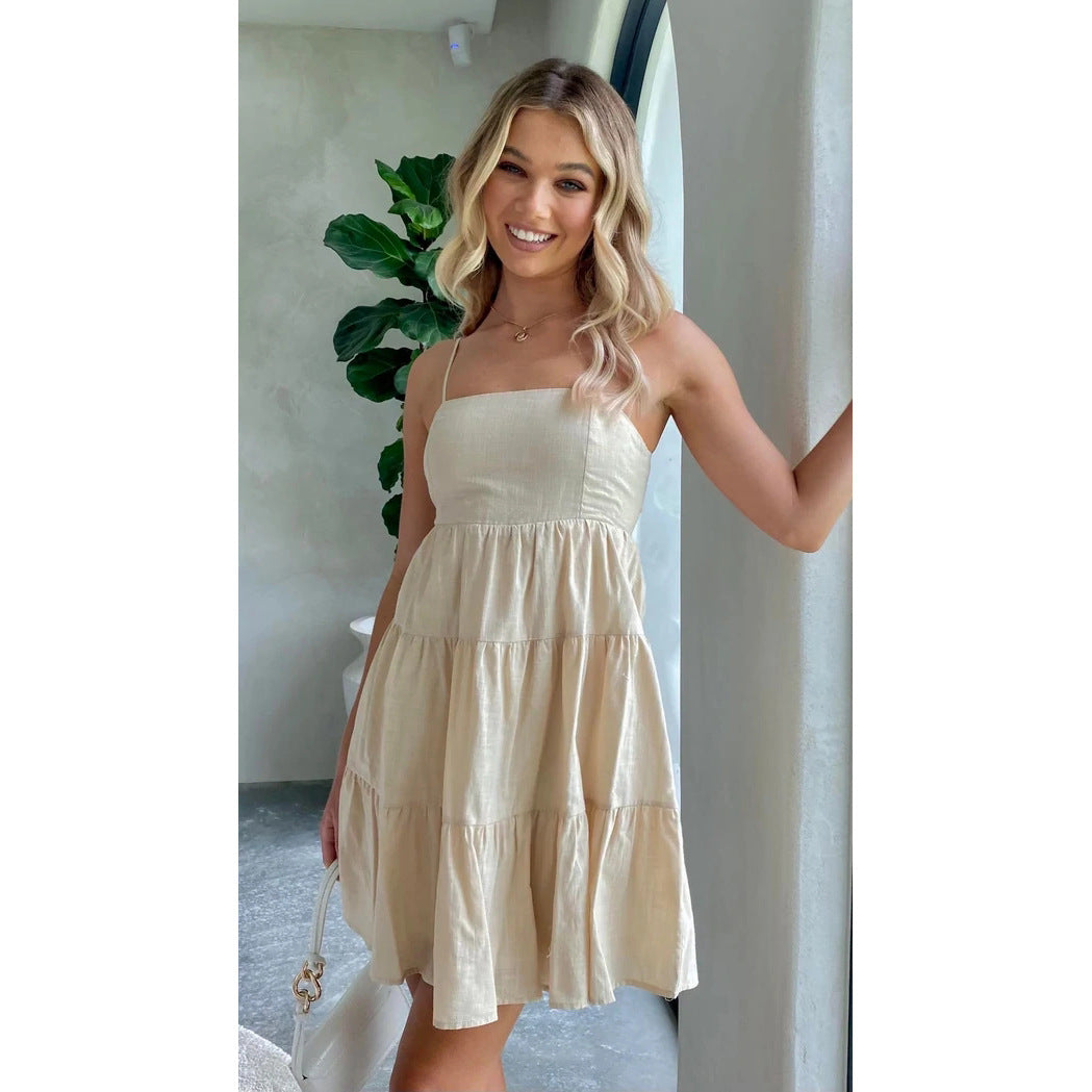 Linen Summer Dress | Loose Fit, Spaghetti Straps | Purple, Apricot, Black