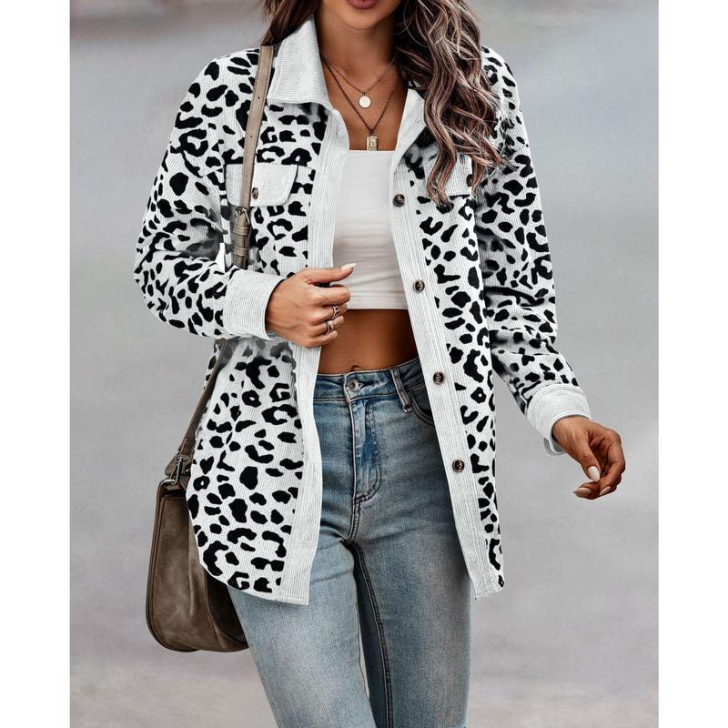 Womens leopard print jacket long sleeve lightweight casual style