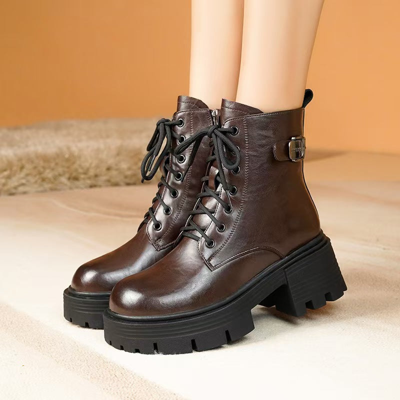 Sheepskin Boots | Women's Leather, Wool Lined | Platform Winter Style
