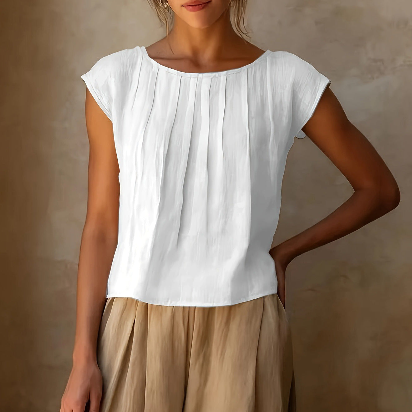 Women's Sleeveless Shirt | Solid Color, Round Neck | Spring Summer