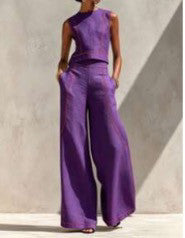 Women's Wide Leg Pants Set | Sleeveless Color Block | Summer Casual