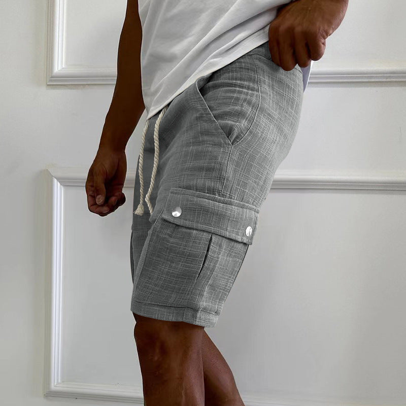 Men's cargo shorts breathable linen blend side pockets