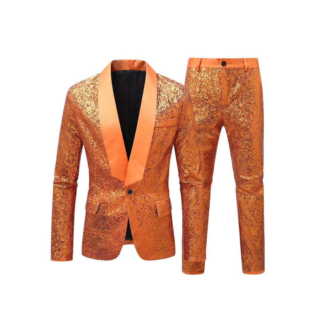 Men's Sequin Suit | Orange, Festive Style | S-XXL