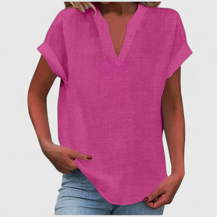 Women Short Sleeve V Neck Blouse